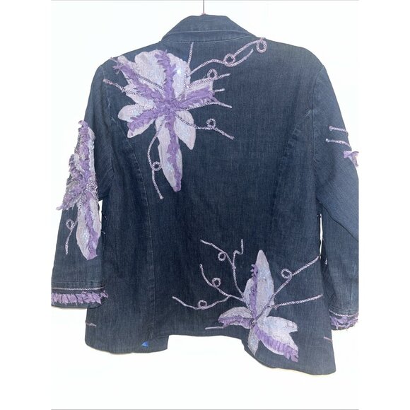Vntg Bleu Bayou Blue Denim Jacket Artsy 3/4 Sleeve Small Open Jacket Women’s M - Picture 4 of 11